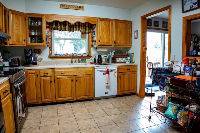 3 Willow Dr, Erwin, NY 14870 - kitchen with white dishwasher, electric stove, light countertops, brown cabinetry, and extractor fan