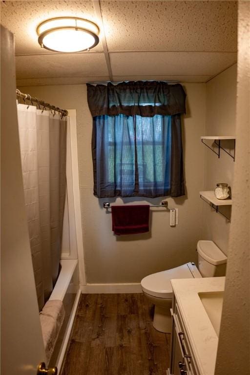 3 Willow Dr, Erwin, NY 14870 - bathroom featuring vanity, wood finished floors, a drop ceiling, and shower / bath combo