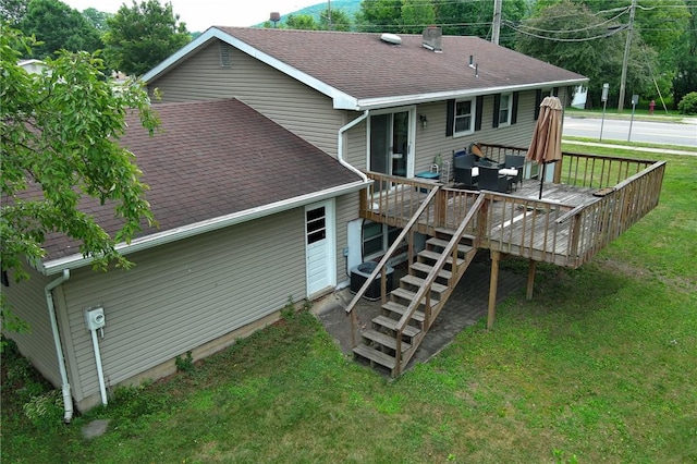 3 Willow Dr, Erwin, NY 14870 - rear view of property with a shingled roof, a lawn, and a wooden deck