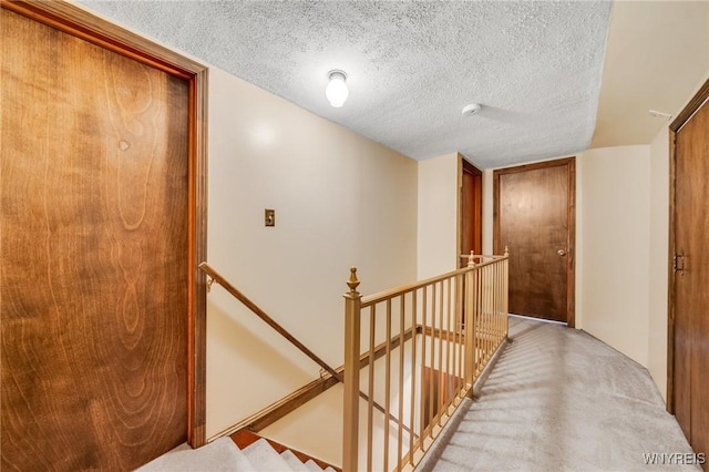 159 Beale Ave, Cheektowaga, NY 14225 - hallway with an upstairs landing, a textured ceiling, and light colored carpet