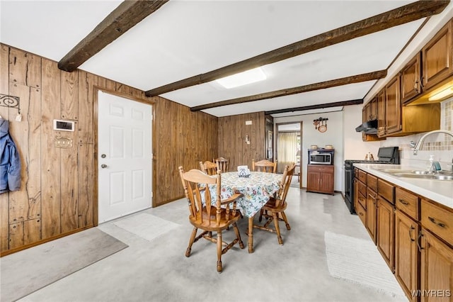 159 Beale Ave, Cheektowaga, NY 14225 - dining space featuring beamed ceiling and wooden walls