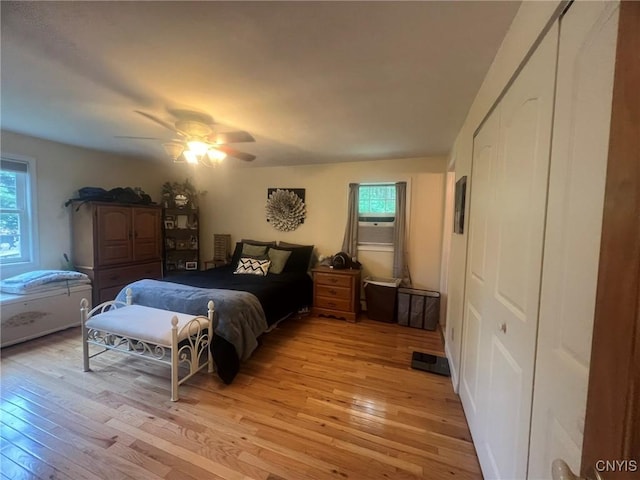 20 Pond Path, Oswego, NY 13126 - bedroom featuring multiple windows, light wood-style flooring, and a ceiling fan