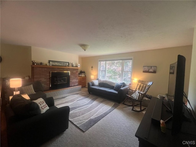 20 Pond Path, Oswego, NY 13126 - living room featuring carpet floors and a brick fireplace