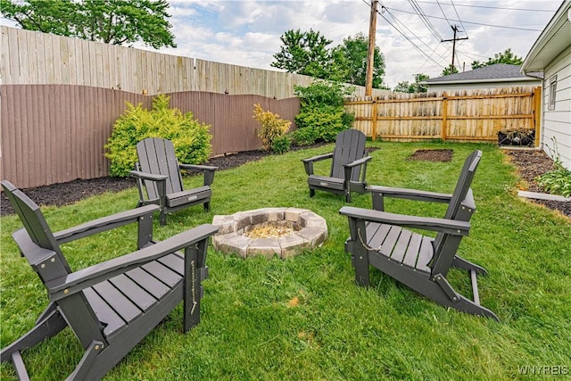 24 Ceil Dr, Cheektowaga, NY 14227 - fenced backyard featuring an outdoor fire pit