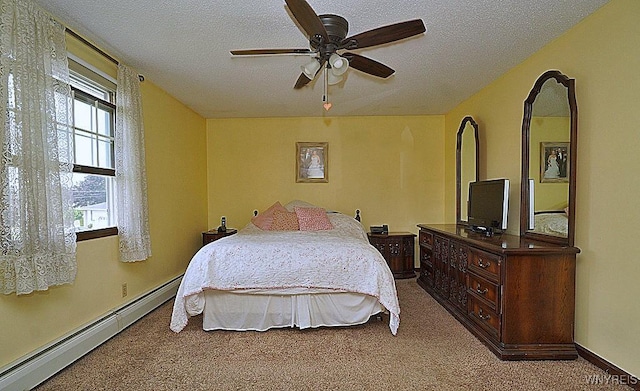 4 Windtree Ln, West Seneca, NY 14224 - bedroom featuring a baseboard radiator, carpet flooring, a ceiling fan, and a textured ceiling