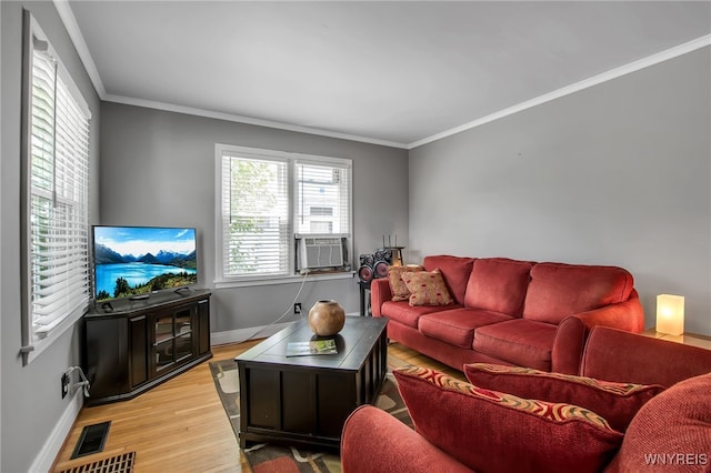 1871 Eggert Rd, Amherst, NY 14226 - living room with ornamental molding, light wood finished floors, and cooling unit