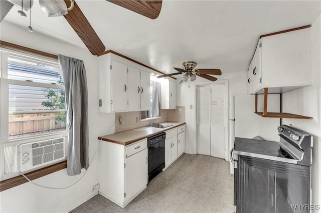 302 Midland Ave, Tonawanda, NY 14223 - kitchen featuring a ceiling fan, range with electric cooktop, dishwasher, white cabinets, and light countertops