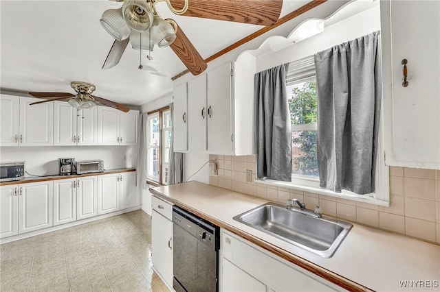 302 Midland Ave, Tonawanda, NY 14223 - kitchen featuring black dishwasher, stainless steel microwave, ceiling fan, and plenty of natural light