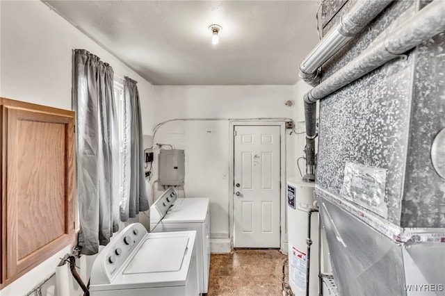302 Midland Ave, Tonawanda, NY 14223 - washroom with washing machine and dryer, electric panel, water heater, and heating unit