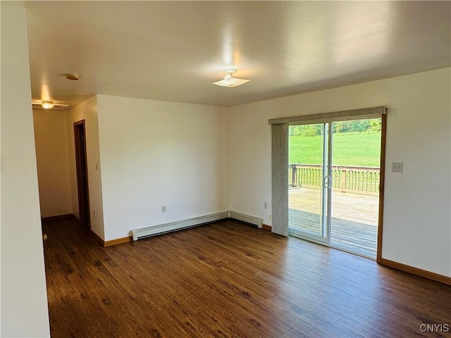 3370 Hicks Rd, Scipio, NY 13118 - empty room with baseboard heating and dark wood-style flooring