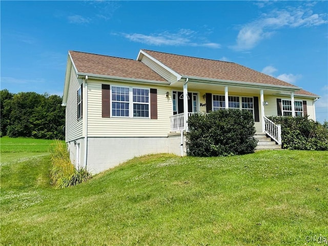 3370 Hicks Rd, Scipio, NY 13118 - single story home with a front yard, covered porch, and roof with shingles