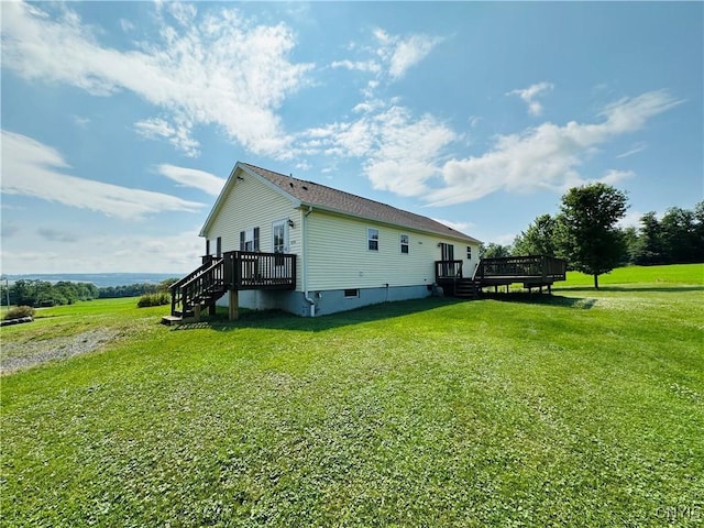3370 Hicks Rd, Scipio, NY 13118 - view of property exterior with a wooden deck and a yard
