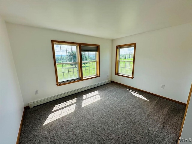 3370 Hicks Rd, Scipio, NY 13118 - spare room featuring baseboard heating and dark carpet