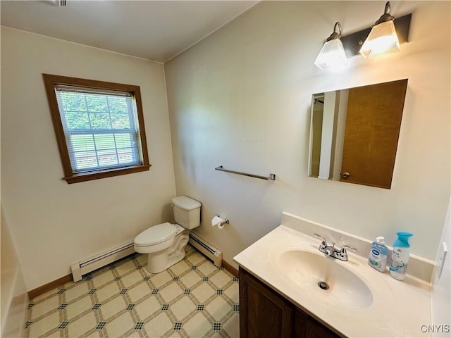 3370 Hicks Rd, Scipio, NY 13118 - half bath featuring a baseboard heating unit, vanity, and tile patterned floors