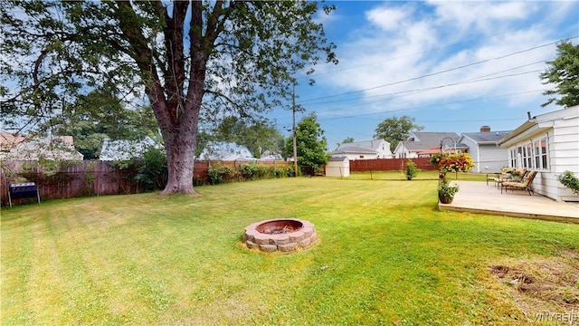 78 Heather Rd, Cheektowaga, NY 14225 - fenced backyard featuring an outdoor fire pit and a wooden deck