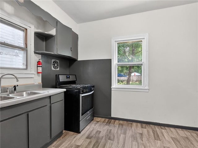 896-898 S Plymouth Ave, Rochester, NY 14608 - kitchen with gas stove, gray cabinetry, light wood-type flooring, and light countertops