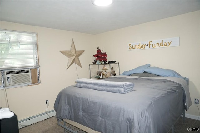 7545 River Rd, Lysander, NY 13027 - bedroom featuring a baseboard radiator, carpet flooring, and cooling unit