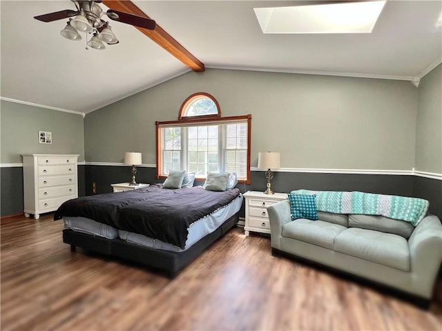 110 Mcmaster St, Bath, NY 14810 - bedroom featuring wood finished floors, crown molding, a skylight, and a ceiling fan