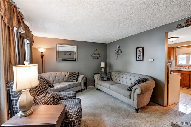7 Cannas Ct, Cheektowaga, NY 14227 - living room with a textured ceiling and light carpet