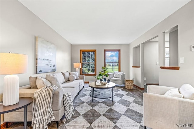 374 Dewey Ave, Buffalo, NY 14214 - living room featuring dark wood-style flooring and baseboards
