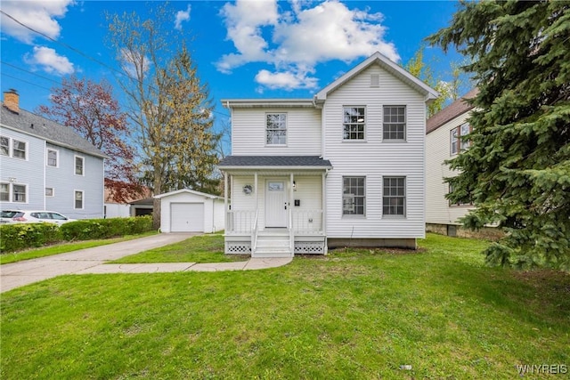 374 Dewey Ave, Buffalo, NY 14214 - traditional-style home with an outdoor structure, a detached garage, and a front lawn