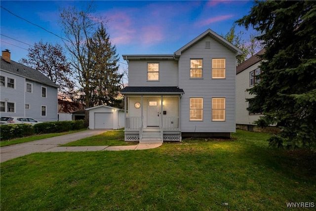 374 Dewey Ave, Buffalo, NY 14214 - traditional-style home featuring an outbuilding, a garage, a porch, and a yard