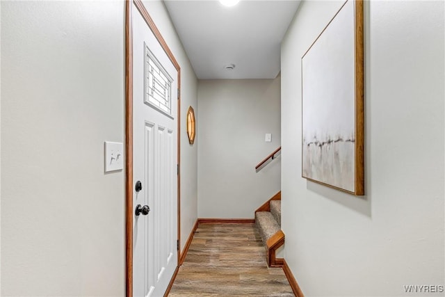 374 Dewey Ave, Buffalo, NY 14214 - doorway to outside featuring wood finished floors and stairs