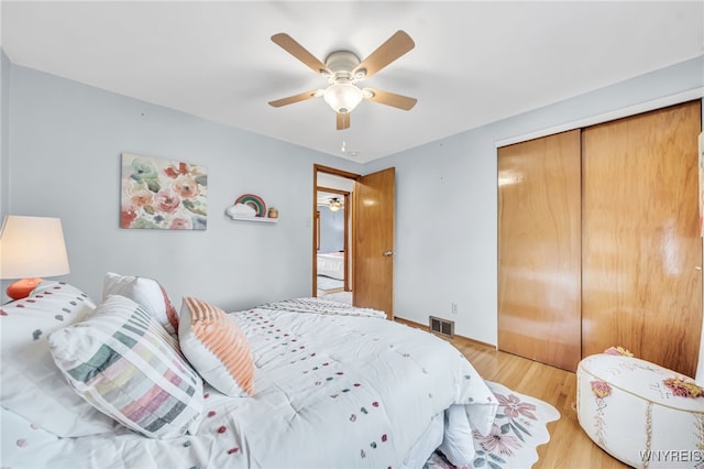 94 N Seine Dr, Cheektowaga, NY 14227 - bedroom featuring light wood-type flooring, a closet, and ceiling fan