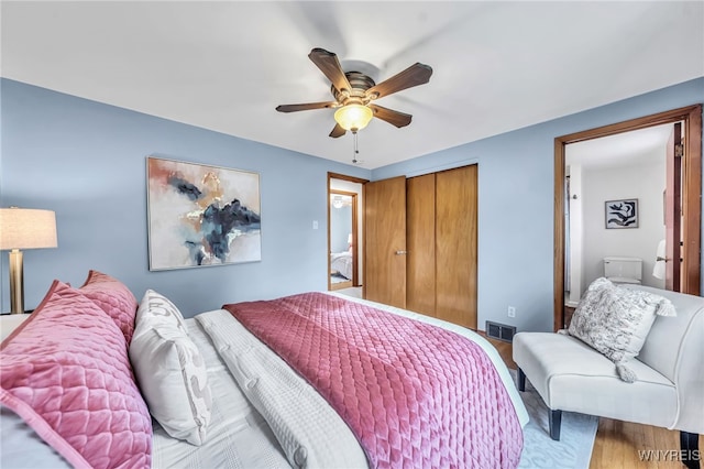 94 N Seine Dr, Cheektowaga, NY 14227 - bedroom featuring a closet, wood finished floors, and ceiling fan