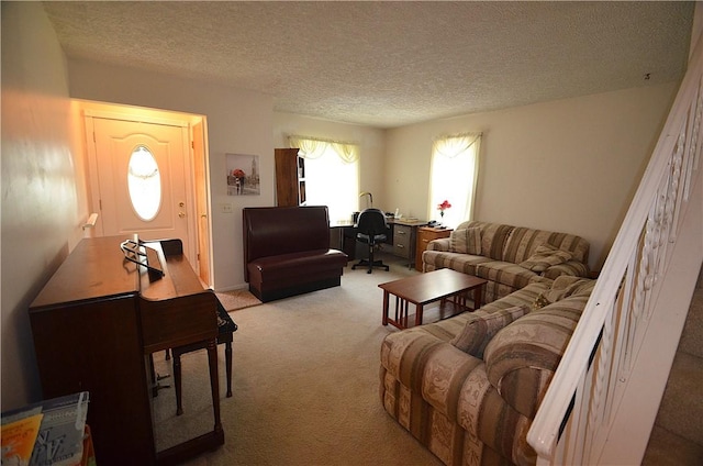 162 Miramar Rd, Gates, NY 14624 - living room with an office area, light colored carpet, and a textured ceiling
