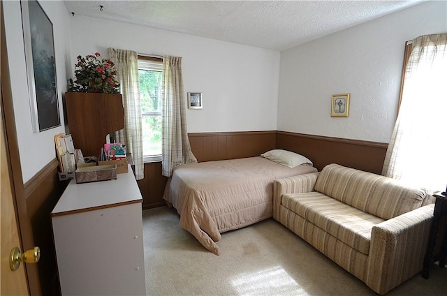 162 Miramar Rd, Gates, NY 14624 - bedroom featuring a textured ceiling, a wainscoted wall, and light carpet