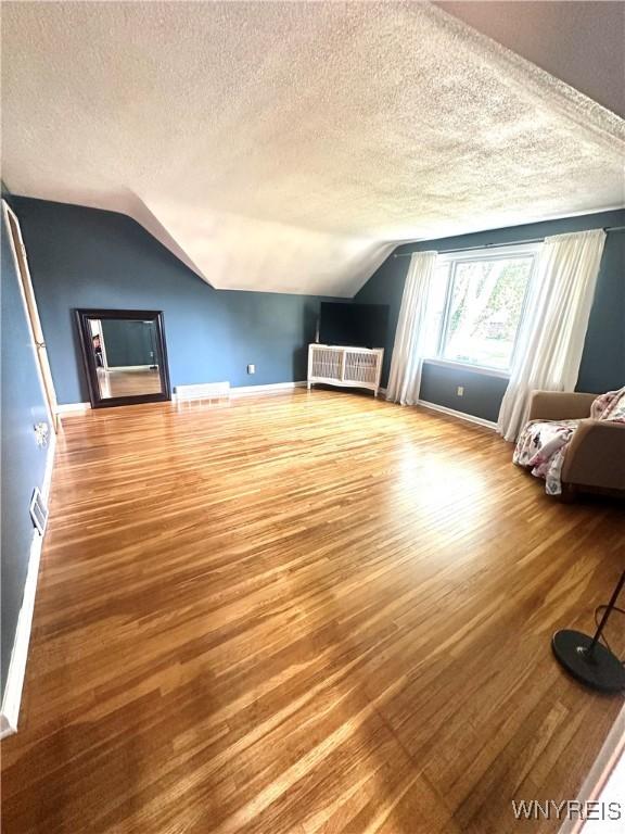 93 Century Dr, West Seneca, NY 14224 - additional living space featuring a textured ceiling, vaulted ceiling, and wood finished floors