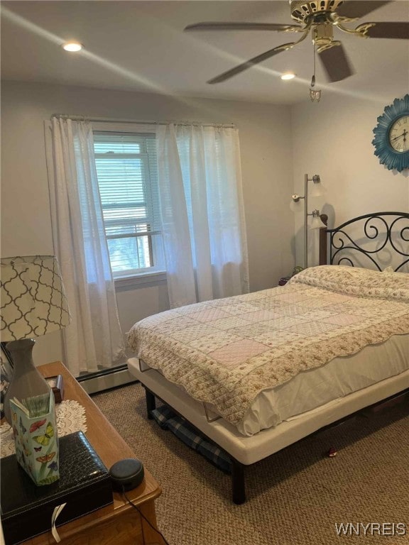 120 Park Lane Cir, Lockport City, NY 14094 - bedroom featuring a baseboard heating unit, a ceiling fan, and recessed lighting