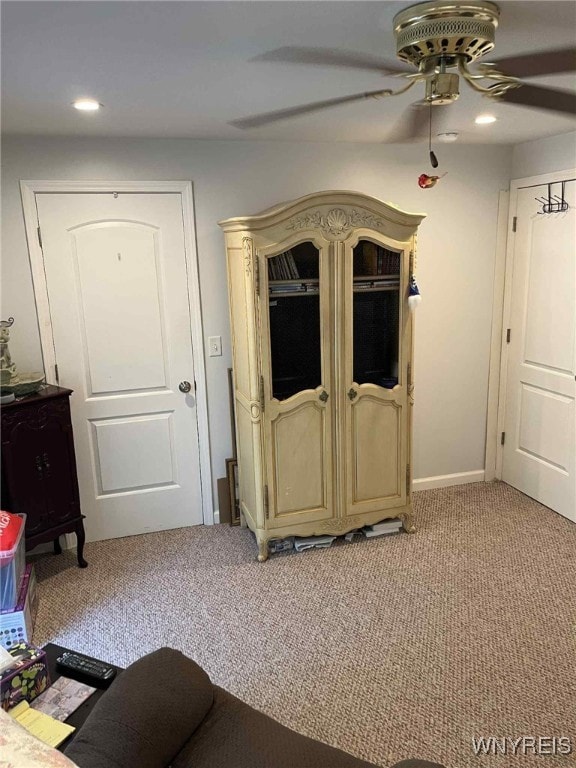 120 Park Lane Cir, Lockport City, NY 14094 - living room with ceiling fan, light colored carpet, and recessed lighting