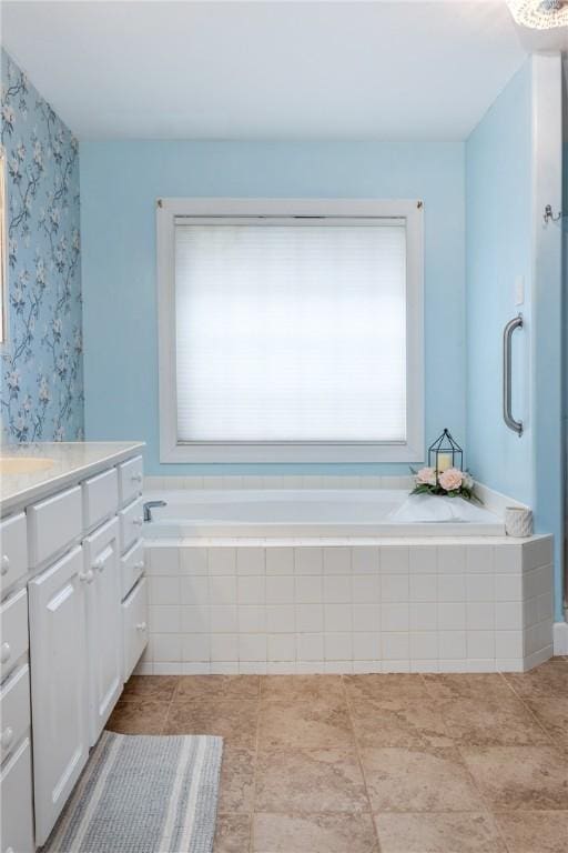 203 Upland Run, Horseheads, NY 14845 - full bathroom with vanity, a garden tub, healthy amount of natural light, and tile patterned floors