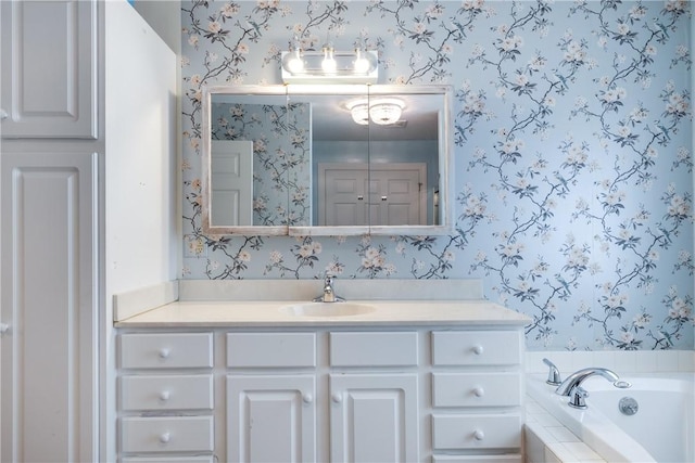 203 Upland Run, Horseheads, NY 14845 - full bathroom featuring wallpapered walls, vanity, and a garden tub