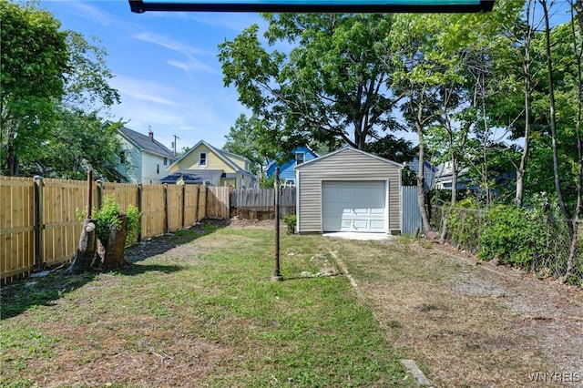 40 Decker St, Buffalo, NY 14215 - fenced backyard with an outbuilding, a garage, and driveway
