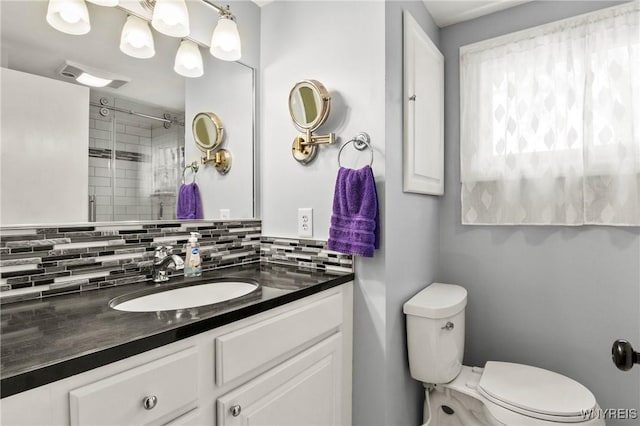 715 Brighton Rd, Tonawanda, NY 14150 - bathroom with decorative backsplash, vanity, and tiled shower