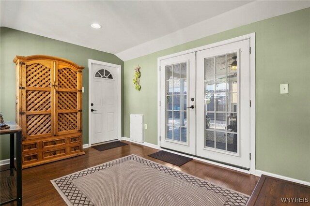 715 Brighton Rd, Tonawanda, NY 14150 - entrance foyer featuring french doors, wood finished floors, lofted ceiling, and recessed lighting