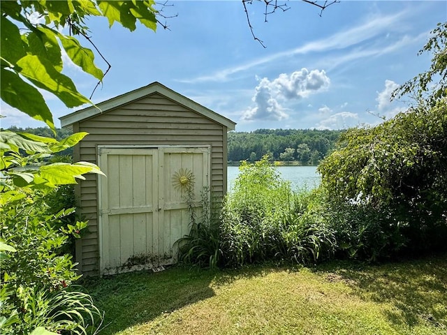 61 Country Pl, Colesville, NY 13813 - view of shed featuring a water view and a forest view