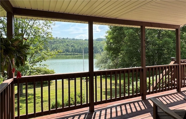 61 Country Pl, Colesville, NY 13813 - wooden terrace with a water view and a lawn