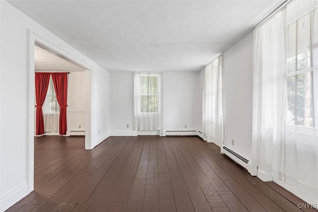 16 Onondaga St, Skaneateles, NY 13152 - empty room featuring a baseboard heating unit, a baseboard radiator, and dark wood-style floors