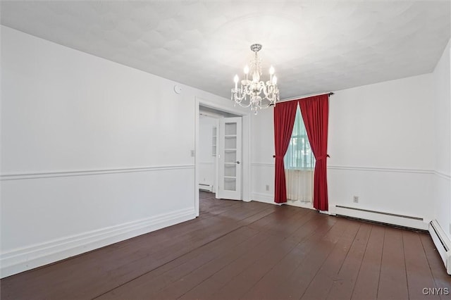 16 Onondaga St, Skaneateles, NY 13152 - unfurnished dining area featuring baseboard heating, a chandelier, and hardwood / wood-style floors
