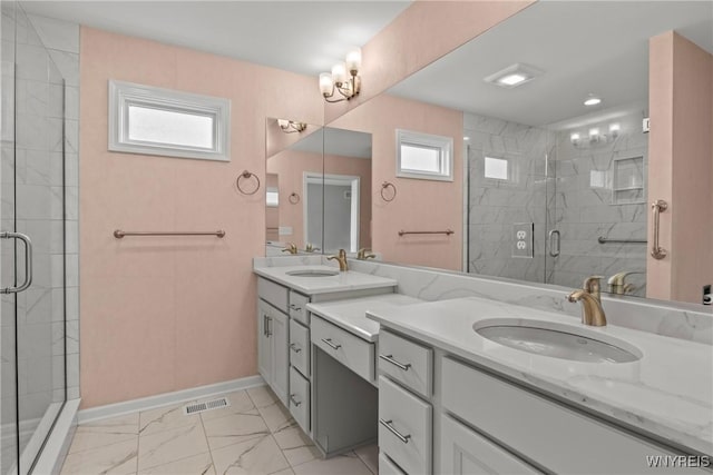 29 Raine Dr, Amherst, NY 14221 - bathroom with double vanity, a stall shower, and marble finish flooring