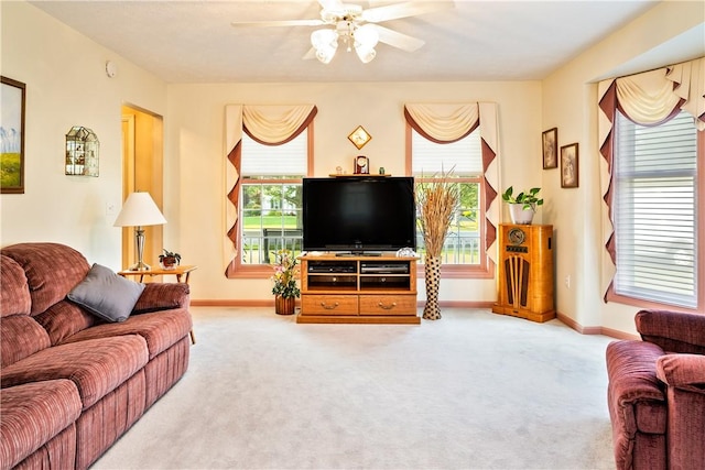 35 Silkwood Cir, Gates, NY 14559 - living room featuring plenty of natural light, light colored carpet, and a ceiling fan