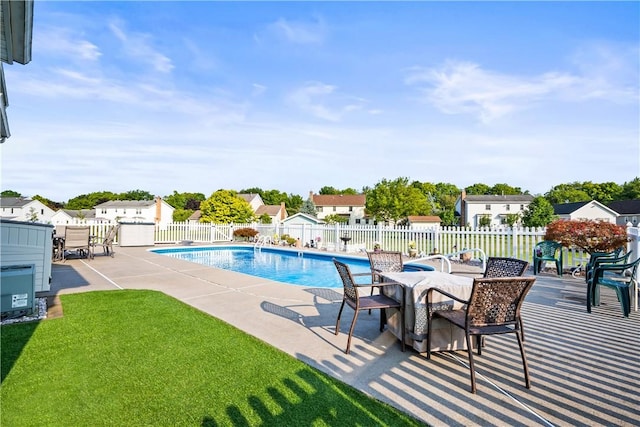 35 Silkwood Cir, Gates, NY 14559 - view of swimming pool with a patio, a fenced backyard, outdoor dining area, and a residential view