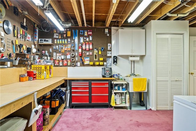 35 Silkwood Cir, Gates, NY 14559 - unfinished basement featuring a workshop area and carpet floors