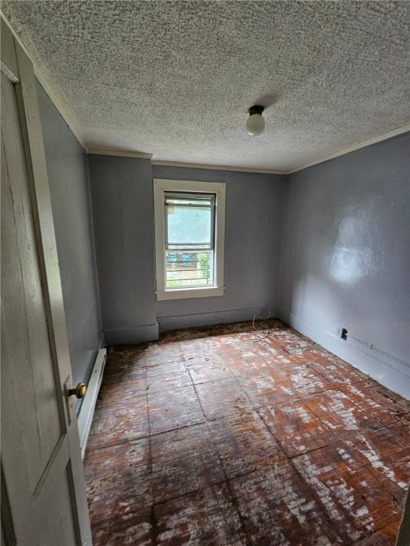182 Parsells Ave, Rochester, NY 14609 - empty room featuring ornamental molding, a textured ceiling, and baseboard heating