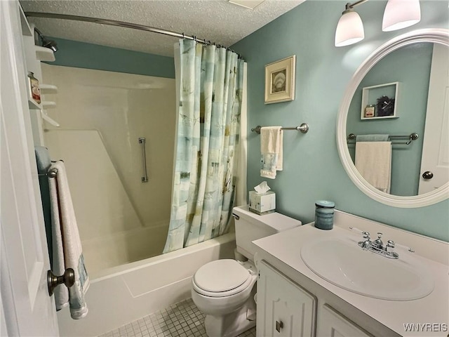 27 Hickory Hill Rd Unit B, Amherst, NY 14221 - full bathroom with tile patterned flooring, shower / bathtub combination with curtain, vanity, and a textured ceiling