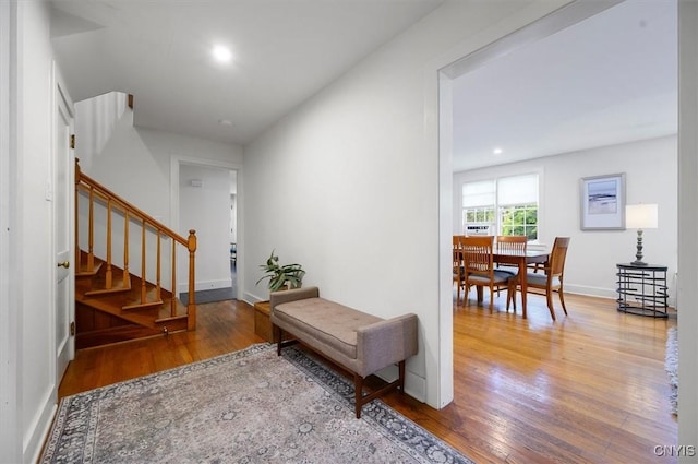 53 Payne St, Hamilton, NY 13346 - entryway featuring wood finished floors, stairs, and recessed lighting